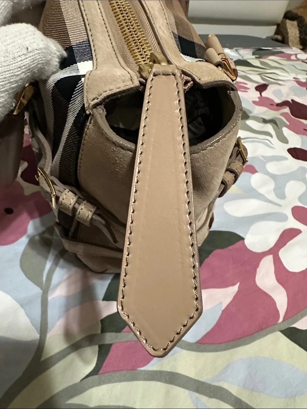 Burberry Beige/Tan Check Handbag with Gold Hardware